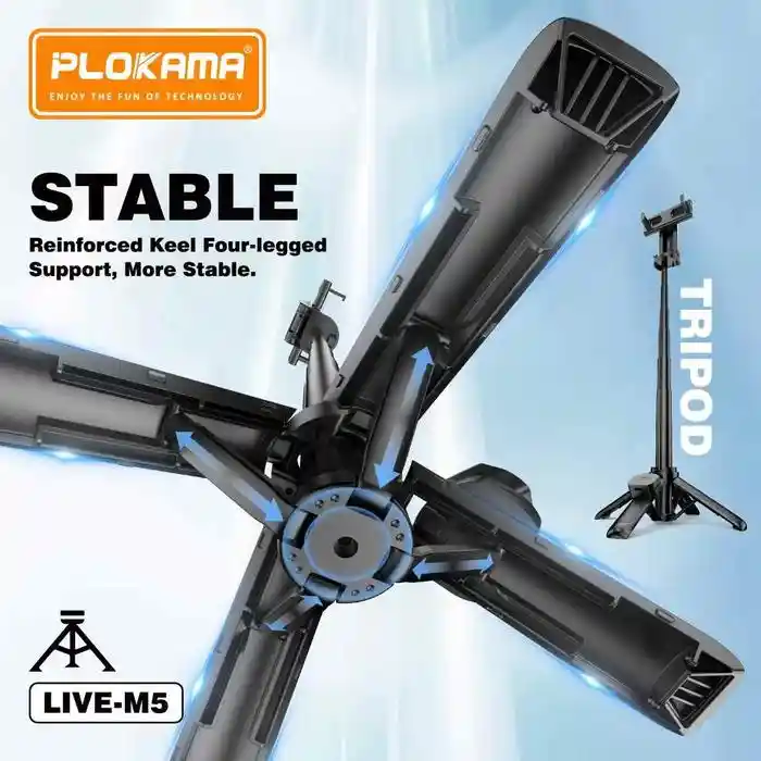PLOKAMA live-M5 Extendable Grip Tripod Mini Selfie Stick Bluetooth Remote Control Tripod 3 In 1 Tongsis Tripod